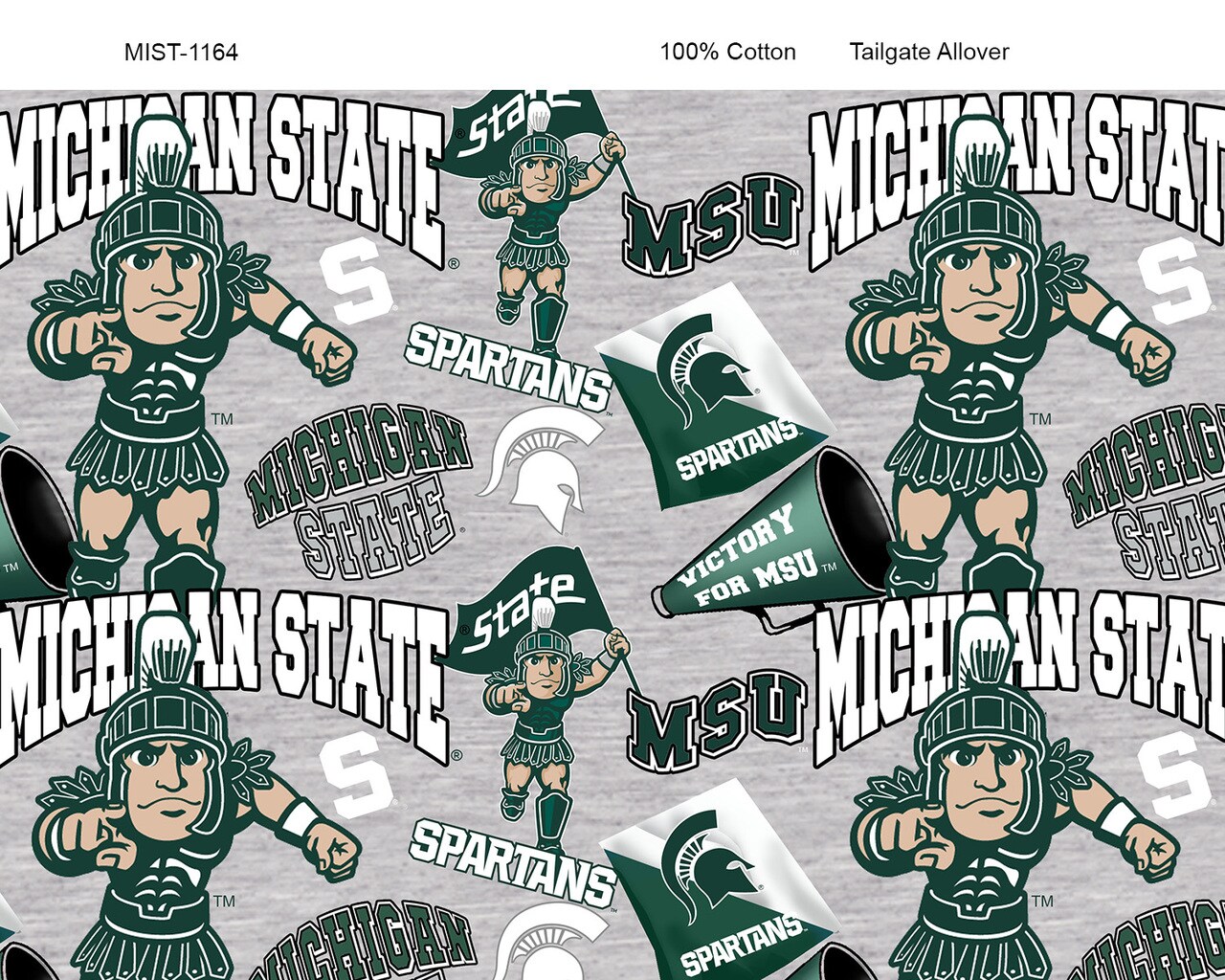 Sykel Enterprises-Michigan State University Cotton Fabric-Michigan State Spartans Mascot Heather Cotton Quilting Fabric
